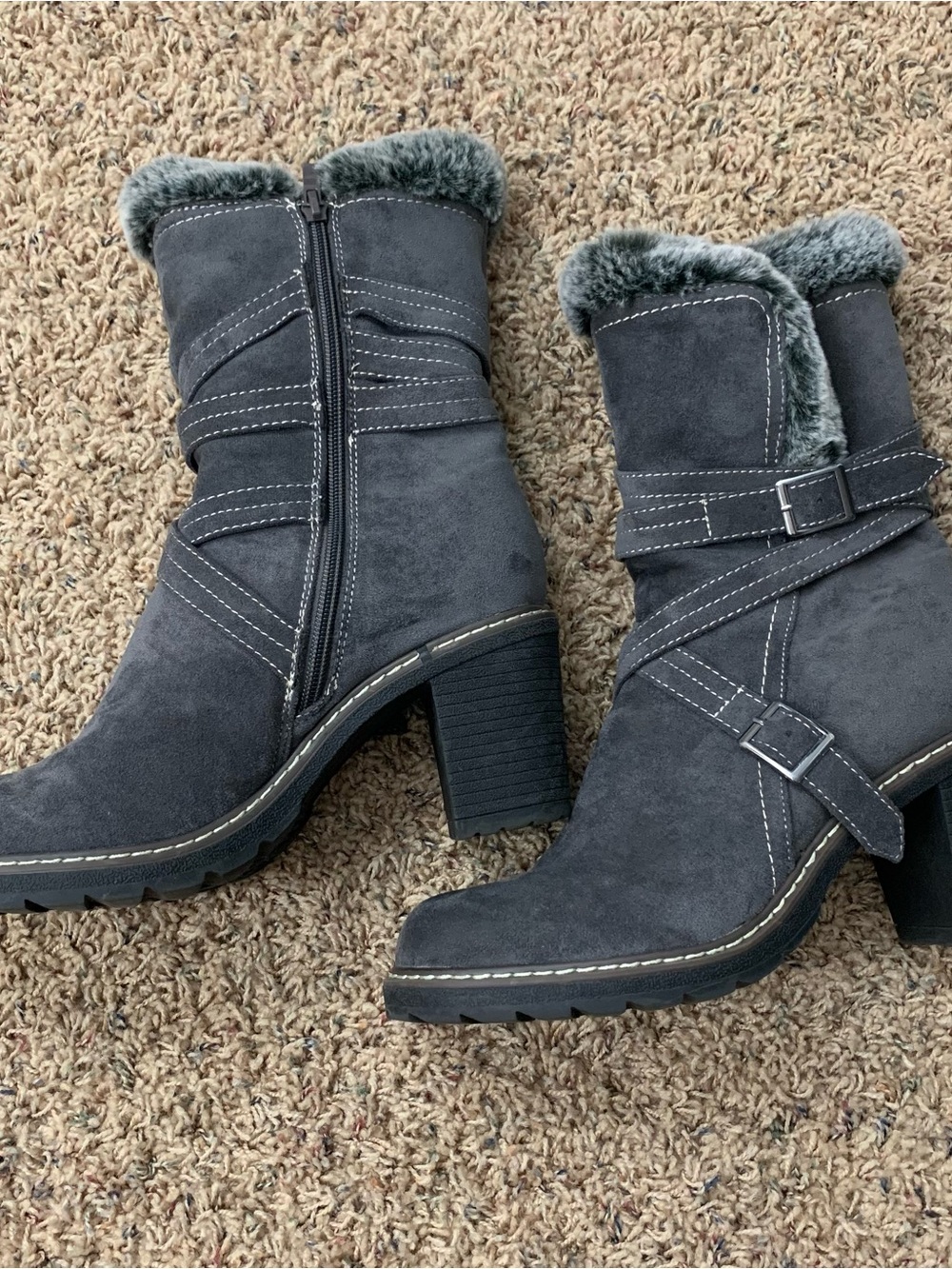 Boutique by Corky’s Cottage Grey Sherpa with Buckle Heeled Boots